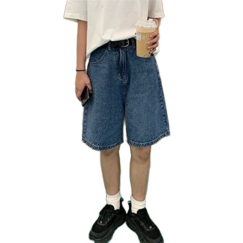 Knielange Denim Shorts Hohe Taille Sommer Harajuku Jean Bermuda Shorts Y2k Baggy Biker Streetwear Koreanischer Stil adrette Mädchen, A, Groß von GAI