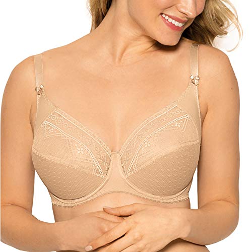 GAIA Büstenhalter Nancy – Soft – Weicher BH – Geometrisches Muster – Damen-BH mit Bügeln – Starke Unterstützung – Große Oberweite – Breite Größenauswahl - Beige H75 von GAIA