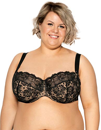 GAIA Damen BH Soft Chantal – mit Spitzenbesatz – Seitliche Stäbchen im Unterbrustband – Hergestellt in Polen – Hochgeschlossene Cups – Bequemer Alltags BH Schwarzer Ajour E100 GAIA Damen BH Soft Chantal – mit Spitzenbesatz – Seitliche Stäbchen im Unterbrustband – Hergestellt in Polen – Hochgeschlossene Cups – Bequemer Alltags BH Schwarzer Ajour E100 von GAIA