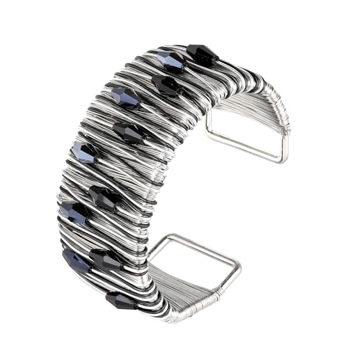 GAIACWOOD Chunky Silber Armreif Armbänder für Frauen, Vintage Boho Breite Manschette Armband, verstellbare Kupfer Handgelenk Manschette Armreif mit Strass, Silber Arm Manschette Schmuck für Frauen GAIACWOOD Chunky Silber Armreif Armbänder für Frauen, Vintage Boho Breite Manschette Armband, verstellbare Kupfer Handgelenk Manschette Armreif mit Strass, Silber Arm Manschette Schmuck für Frauen von GAIACWOOD