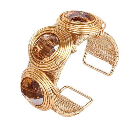 GAIACWOOD Gold Chunky Armbänder für Frauen, breites Manschettenarmband mit drei Bernstein-Glassteinen, verstellbares Kupfer-Armreif-Armband, trendiger Armschmuck für Frauen GAIACWOOD Gold Chunky Armbänder für Frauen, breites Manschettenarmband mit drei Bernstein-Glassteinen, verstellbares Kupfer-Armreif-Armband, trendiger Armschmuck für Frauen von GAIACWOOD