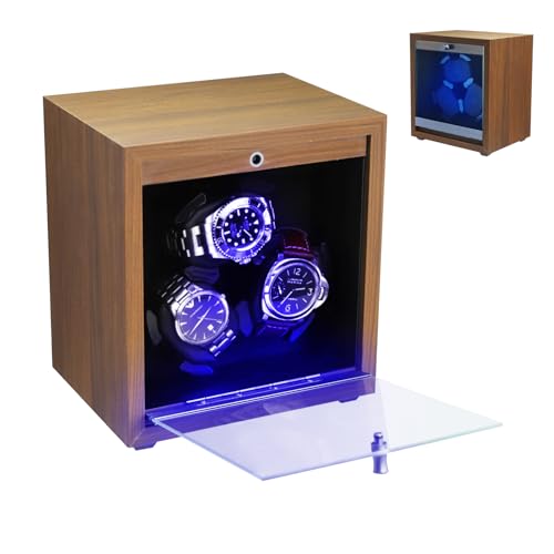 Uhrenbeweger für Automatikuhren, 3 automatische rotierende Uhrenbeweger-Boxen | 4 Rotationsmodi | Blaue LED-Beleuchtung | Schaumstoffpolster | Holzvitrine, Deckelarretierung für Damen und Herren Uhrenbeweger für Automatikuhren, 3 automatische rotierende Uhrenbeweger-Boxen | 4 Rotationsmodi | Blaue LED-Beleuchtung | Schaumstoffpolster | Holzvitrine, Deckelarretierung für Damen und Herren von GAIN EXPRESS