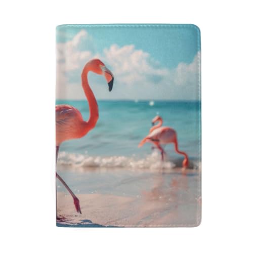 Boho-Reisepasshülle aus Leder für Damen, Flamingo am Strand von GAIREG