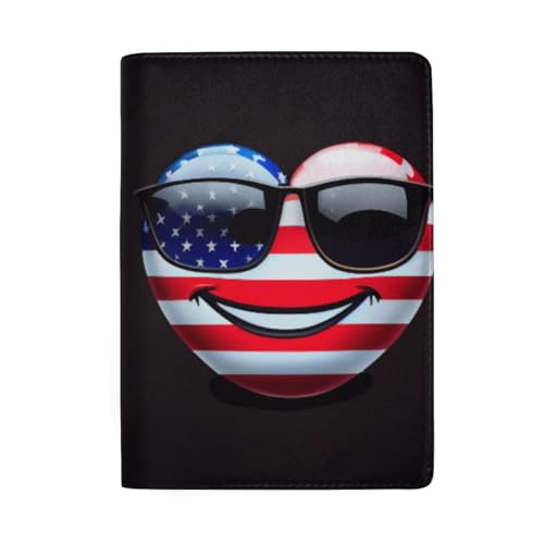 Bunte Eulenkopf Reisepasshülle mit Kartenfächern Reisepasshülle für Herren Leder, Amerikanische Flagge Herz Sonnenbrille von GAIREG