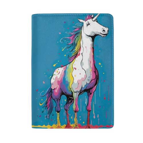 Bunte Reisepasshülle mit Kreditkartenfächern für Damen, Buntes Regenbogen-Einhorn von GAIREG