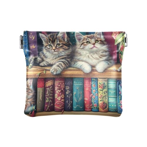 Cartoon Haie Skateboards Blau Münzen Geldbörse Mini Kleingeldbeutel Frauen Münzfach, Niedliche Katzen auf Bücherregal, Muster: von GAIREG