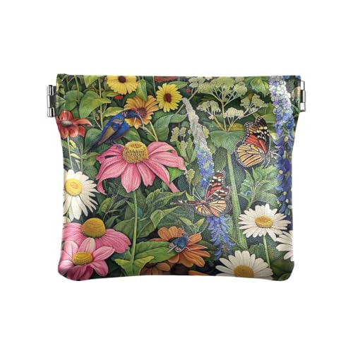 Cartoon Haie Skateboards Blau Münzen Geldbörse Mini Kleingeldbeutel Frauen Münzfach, Wilder Blumenvogel, Muster: von GAIREG