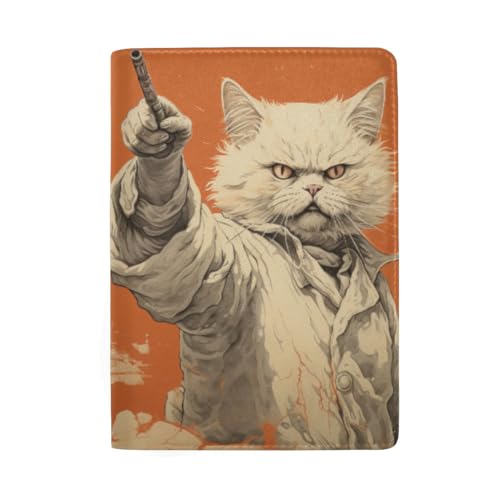 Funny Giraffe Outside Airplane Window Leather Passport and Card Holder Passport Wallet Men, Weiße Katze auf Orange von GAIREG