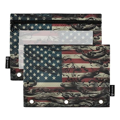 GAIREG American Flag Wave Binder Pouches Three Hole Pencil Pouch Pencil Bags for Binder 2 Pack von GAIREG