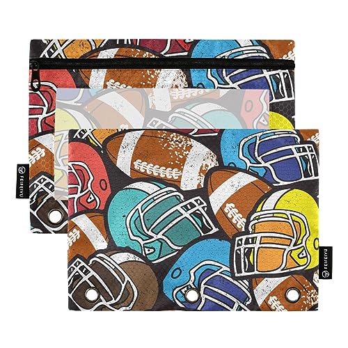 GAIREG American Football Pattern Pencil Pouch 3 Ring Binder Pockets with Zipper 2 Pack von GAIREG