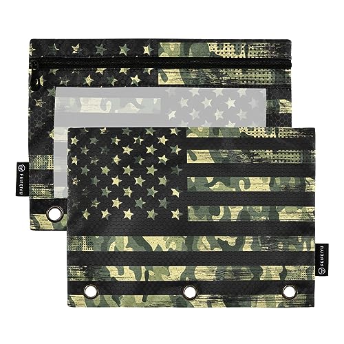 GAIREG Amerikanische Flagge Camouflage 3 Ring Reißverschluss Tasche Clear Top Bleistift Tasche mit Ösen 2 Stück von GAIREG