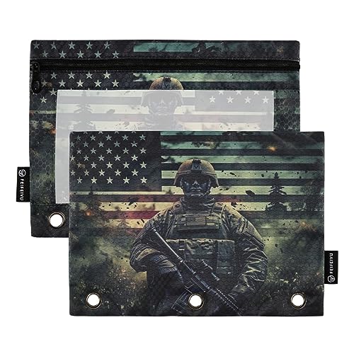 GAIREG Amerikanische Flagge Soldat Reißverschluss Bleistift Tasche für 3 Ringbuch Binder Zipper Pouch 2 Pack von GAIREG