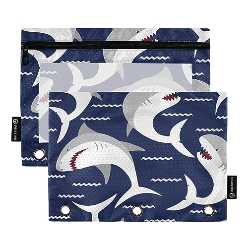 GAIREG Angry Sharks 3-Ring-Tasche mit Reißverschluss, 2 Stück von GAIREG