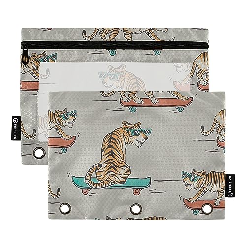 GAIREG Animal Riding Skateboard Binder Pencil Pouch Pencil Pouch 3 Ring Binder Pencil Case for Binder 2 Pack von GAIREG