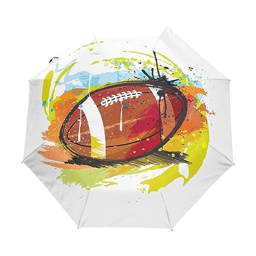 GAIREG Aquarell American Football Reise Regenschirm für Regen Kleine Kompakte Tragbare Falten Auto Öffnen Regenschirme von GAIREG