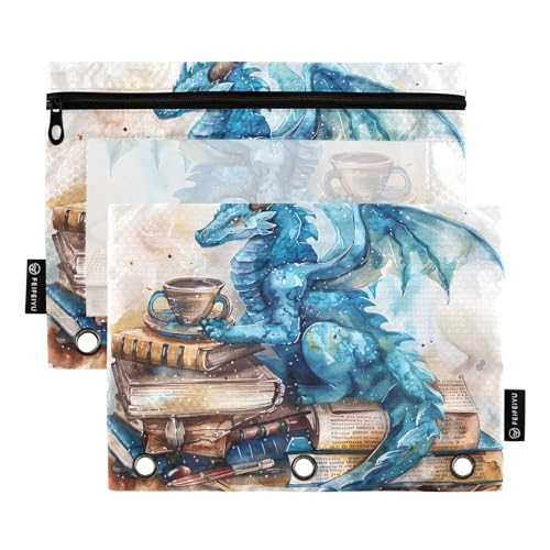 GAIREG Aquarell-Drachen- und Buchbinder-Bleistiftbeutel, 3 Ringbücher, Taschen mit Reißverschluss, 2 Stück von GAIREG