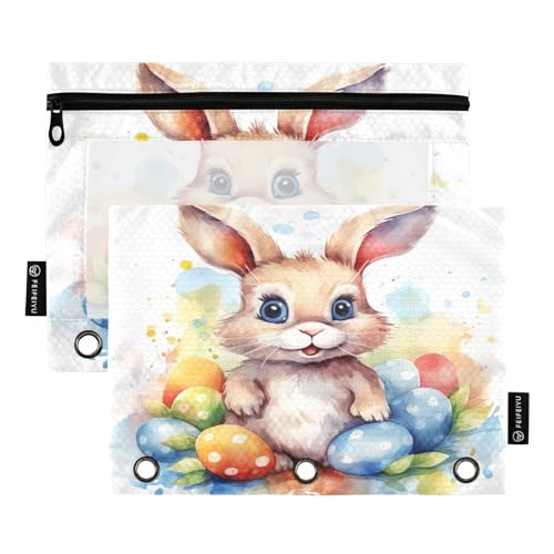 GAIREG Aquarell-Hase mit Ostereiern, 3 Löchern, Stifteetui für Ordner, Ordner, Taschen, zur Organisation, 2 Stück von GAIREG