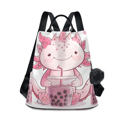 GAIREG Axolotl Damen Rucksack Holding Bubble Tea Fashion Backpack Backpack Zipper Backpack, Axolotl Holding Bubble Tea von GAIREG
