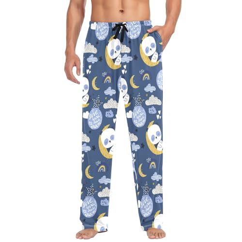GAIREG Blaue Dinosaurier Palm Camo Herren Pyjamahose Pyjamahose Baumwolle Baumwolle Pyjama Hose mit Taschen S-XXL, Schlafender Panda, Medium von GAIREG