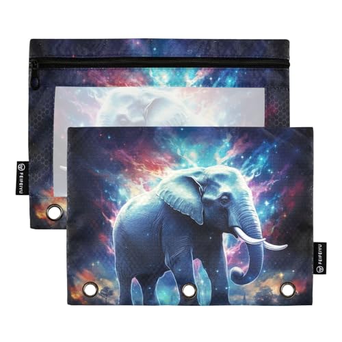 GAIREG Blue Elephant Coloful Sky Binder Pencil Pouch 2 Pack 3 Ring Binder Pouches von GAIREG