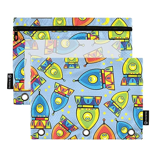 GAIREG Blue Rocket Toy Pattern Binder Pencil Pouch 2 Pack Three Ring Pencil Pouch von GAIREG