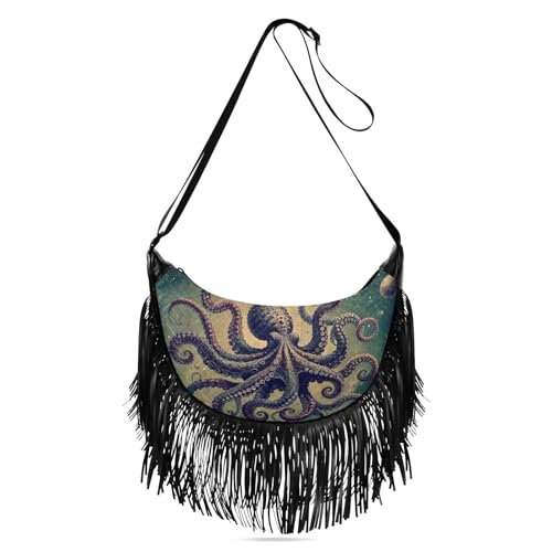 GAIREG Boho Schmetterling Mond Fransen Geldbörsen für Frauen Western Handtasche mit Quaste Boho Schultertasche Hippie Taschen für Frauen, Vintage Marine Life, Einheitsgröße von GAIREG