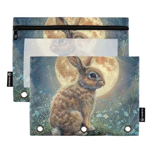 GAIREG Braunes Kaninchen-Mond-Bindermäppchen für 3-Ringbinder, Bleistiftbeutel für Ordner, 2 Stück von GAIREG