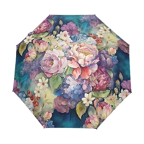 GAIREG Bunte Blume Winddicht Kompakt Automatisches Öffnen Schließen Faltschirm für Damen Herren von GAIREG