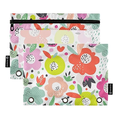 GAIREG Bunte Blume Zeichnung 3 Ring Binder Bleistift Tasche Ringbuch Beutel 2 Pack von GAIREG