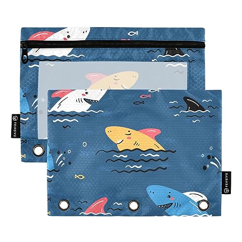 GAIREG Bunte Cartoon Haie Binder Bleistift Beutel Aufbewahrungstasche für drei Ringbücher Binder Reißverschluss Beutel 2 Pack von GAIREG