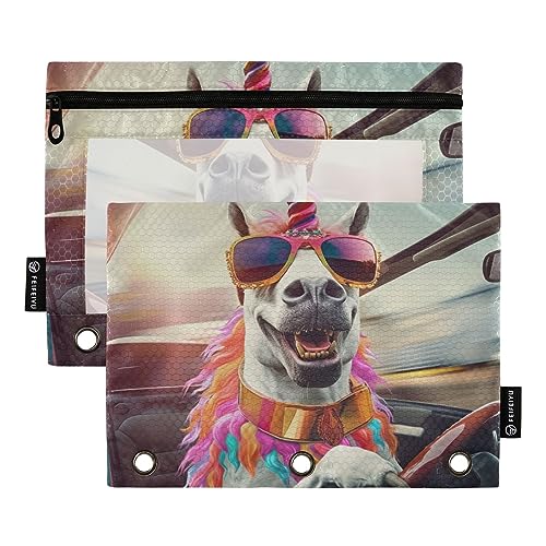 GAIREG Bunte Einhorn Hund Fahrt Auto Binder Bleistift Tasche 3 Loch Reißverschluss Bleistift Tasche Binder Bleistift Fall mit Reißverschluss 2 Pack von GAIREG