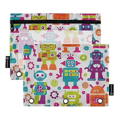 GAIREG Bunte Roboter Binder Pouch 2 Pack, Federmäppchen 3 Ringe von GAIREG