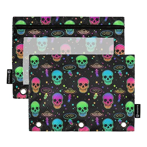 GAIREG Bunte Totenköpfe Pilze Federmäppchen mit 3 Ringen Binder Taschen 2 Stück von GAIREG