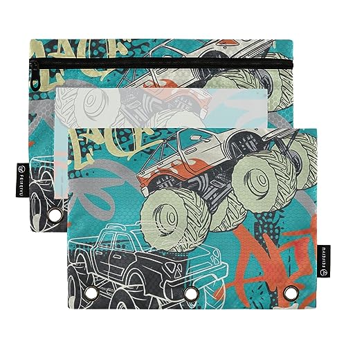 GAIREG Cars Truck Blue Pencil Pouch for Binder Zipper Pencil Pouches 3 Ring Binder Ring Binder Pouch 2 Pack von GAIREG