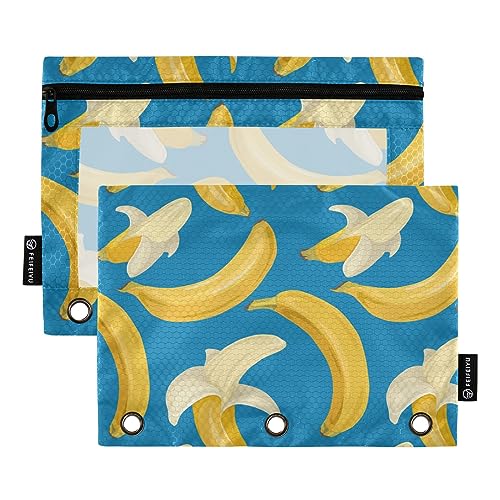 GAIREG Cartoon Bananen auf blauem Binderbeutel Reißverschlusstasche für 3-Ring-Binder Federmäppchen mit Löchern für Ordner 2 Stück von GAIREG