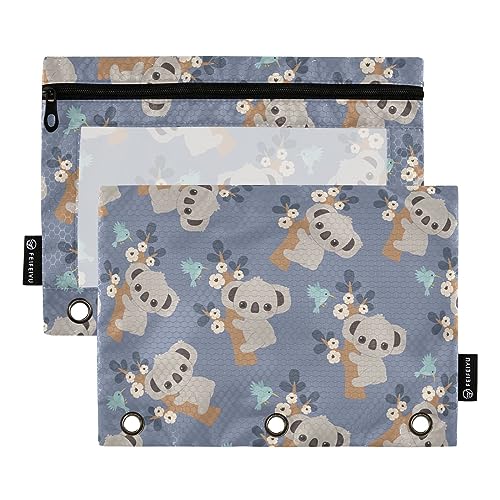 GAIREG Cartoon Koala Blumenmuster Binder Bleistift Tasche für 3 Ringbuch Ringbuch Beutel 2 Pack von GAIREG