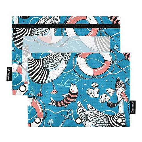 GAIREG Cartoon Nautical Blue Pattern Binder Pouches 2 Pack 3 Ring Zipper Pencil Pouch von GAIREG