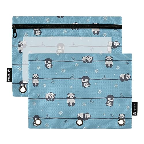 GAIREG Cartoon Panda Bär auf blauem 3 Loch Bleistift Tasche für Binder Bleistift Taschen für Binder 2 Pack von GAIREG