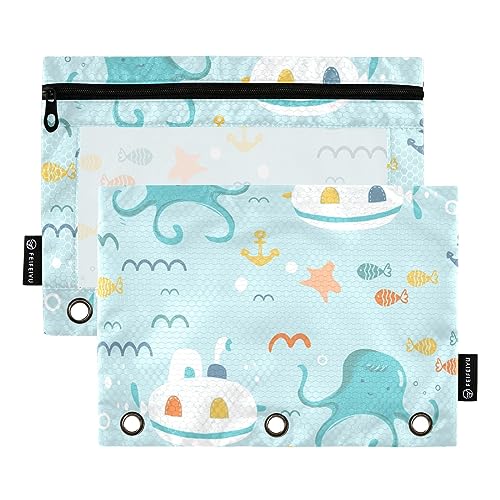 GAIREG Cartoon Underwater Creatures Pencil Pouch for Binder 3 Rings Binder Pencil Pouch Binder Pockets 2 Pack von GAIREG