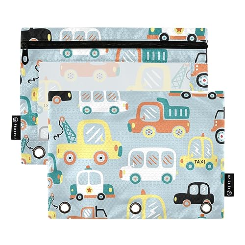 GAIREG Cartoon Vehicles Blue Binder Pouches 2 Pack, Pencil Case for Binder 3 Hole von GAIREG