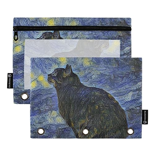 GAIREG Cat Under the Stars Pencil Pouch for Binder Pouch 3 Ring Pencil Bag for Binder 2 Pack von GAIREG