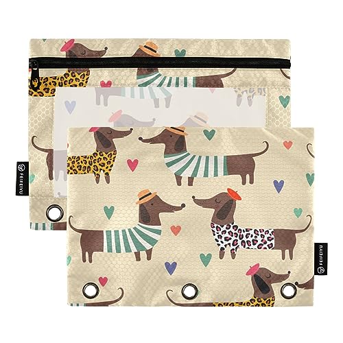 GAIREG Couple Dogs Hearts on Beige Binder Pouch 2 Pack 3 Ring Binder Pen Holder von GAIREG