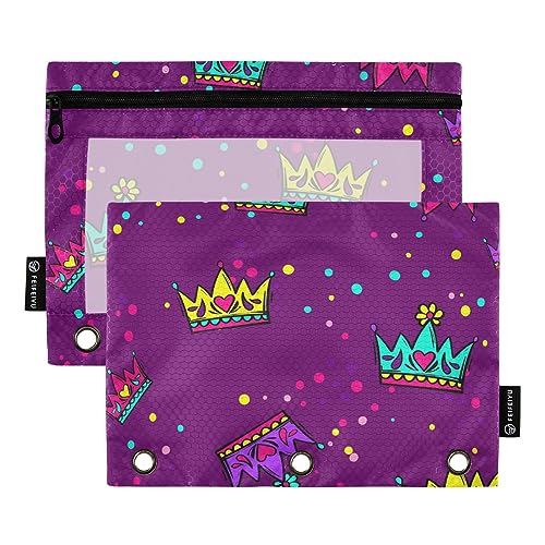 GAIREG Crown on Purple Binder Pouch 3 Ring Zipper Pencil Pouch Pencil Case for Binder 2 Pack von GAIREG