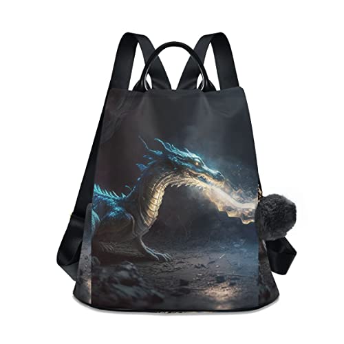 GAIREG Damen-Rucksack, Drache mit gelben lila Flammen, Anti-Diebstahl-Design, Reisen, Wandern, Camping, Rucksack, Drachen-Spuckfeuer von GAIREG