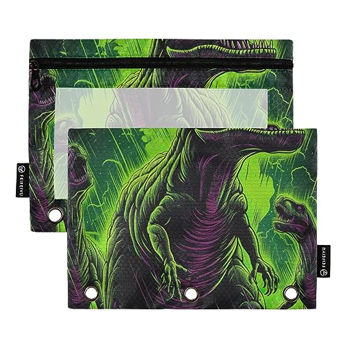 GAIREG Dinosaurs in the Night Forest Binder Zipper Pouch 3 Ring Pencil Bags for Binder 2 Pack von GAIREG