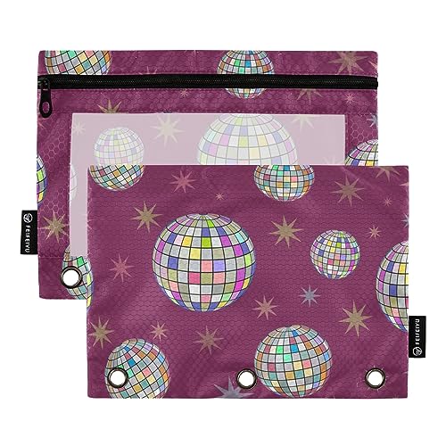 GAIREG Disco Mirror Ball Red Pattern Binder Pouches 3 Hole Pencil Case Ring Binder Pouch 2 Pack von GAIREG