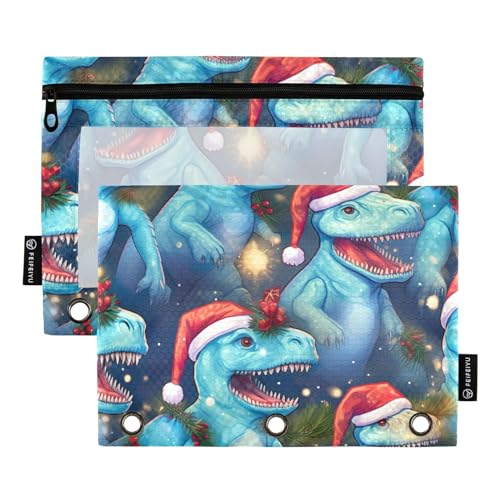 GAIREG Federmäppchen für 3 Ringbücher, Dinosaurier, mit Weihnachtsmützen, Blau, 2 Stück von GAIREG