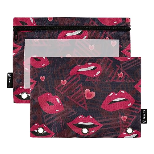 GAIREG Federmäppchen mit Aufdruck "Lips on Abstract Print", 2 Stück, durchsichtiges Fenster für 3-Ringbücher von GAIREG