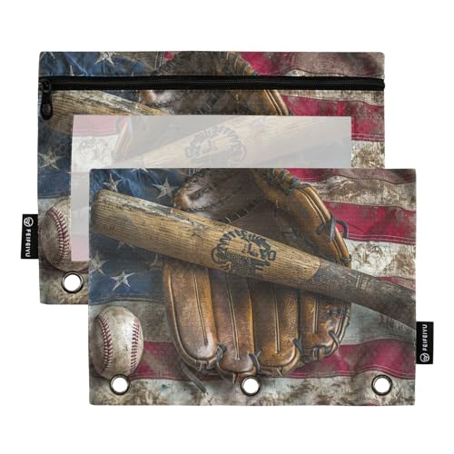 GAIREG Federmäppchen mit Dinosaurier-Motiv, für drei Ringbücher, Federmäppchen mit transparentem Fenster, Grün, 2 Stück, Old Baseball Glove USA Flag, one sizex2 von GAIREG