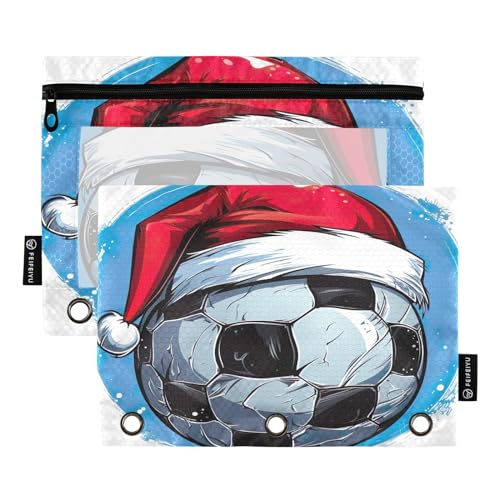 GAIREG Federmäppchen mit Fußball-Weihnachtsmannmütze, 3 Ringe, Federmäppchen für Ordner, 2 Stück, Fußball-Weihnachtsmannmütze, one sizex2 von GAIREG